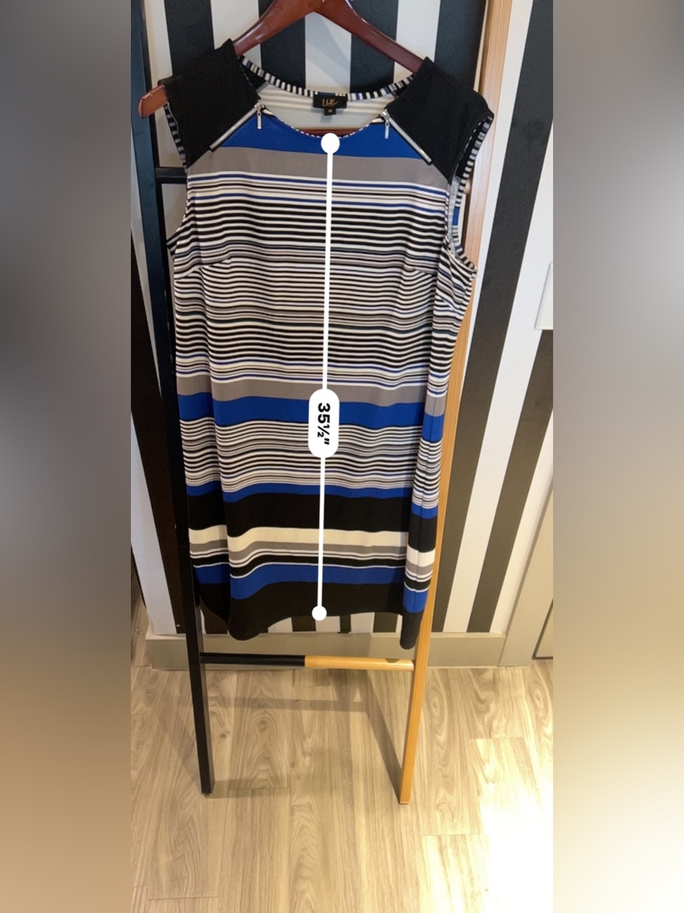 LEE Striped Midi Dress in Blue, Black, White and Gray